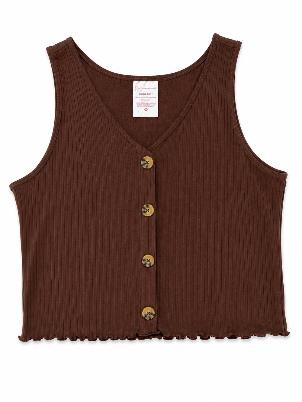 No Boundaries Brown Ribbed Button Front Crop Tank XXXL Plus Size